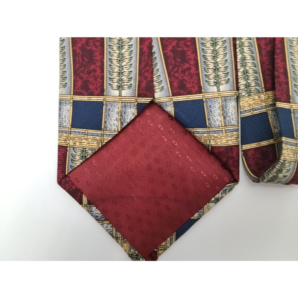 Vintage Guy Laroche Diffusion Mens Silk Tie 4"x59" Dark Red Navy Gray Yellow - Picture 4 of 5